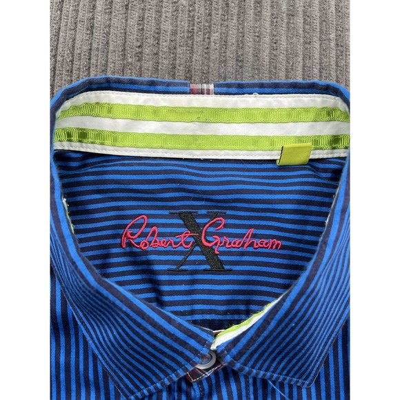 Robert Graham Tailored Fit Men Shirt Size 2XL Blue Striped Cotton Long Sleeve. - Picture 3 of 10